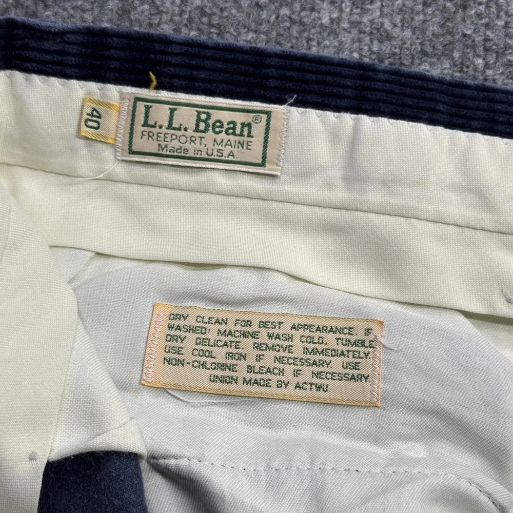 LL Bean Corduroy Pants Mens 40 Blue Vintage 90s Made in USA Wide Wale Straight